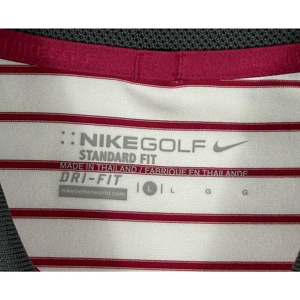 Nike Golf Polo Shirt Standard Fit Dri-Fit white red Striped Stretch Men's Sz L - Picture 3 of 13